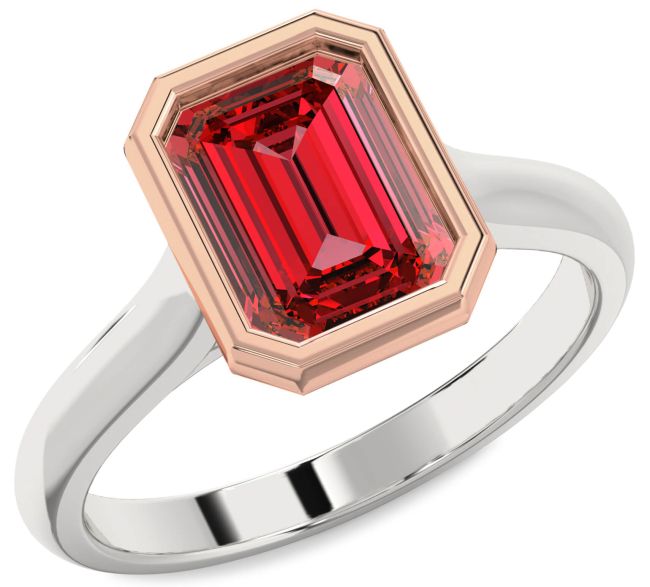 Ruby Rose Gold Silver Ruby Cut Solitaire Engagement Ring