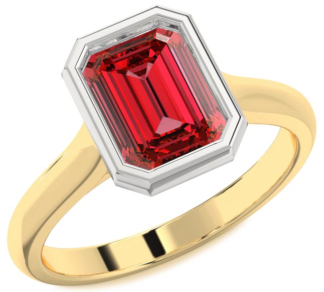 Ruby Gold Silver Ruby Cut Solitaire Engagement Ring