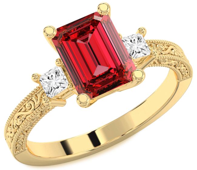 Diamond Ruby Gold Ruby Cut Vintage Engagement Ring