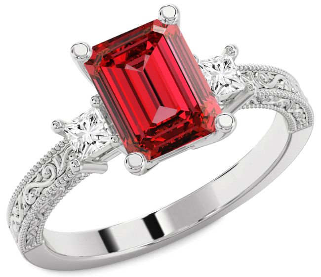 Diamond Ruby Platinum Ruby Cut Vintage Engagement Ring