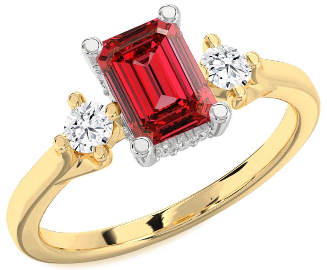 Diamond Ruby Gold Silver Ruby Cut Three Stone Engagement Ring