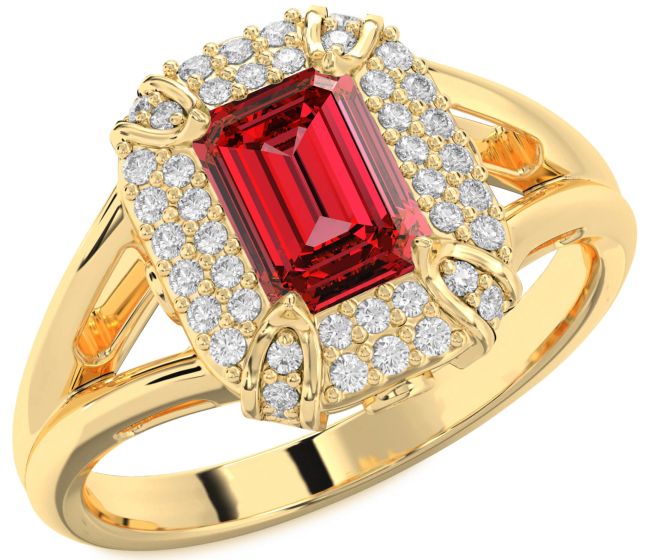 Diamond Ruby Gold Halo Ruby Cut Engagement Ring