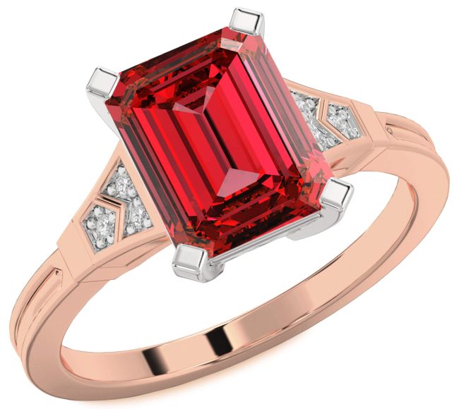 Diamond Ruby Rose Gold Silver Ruby Cut Engagement Ring