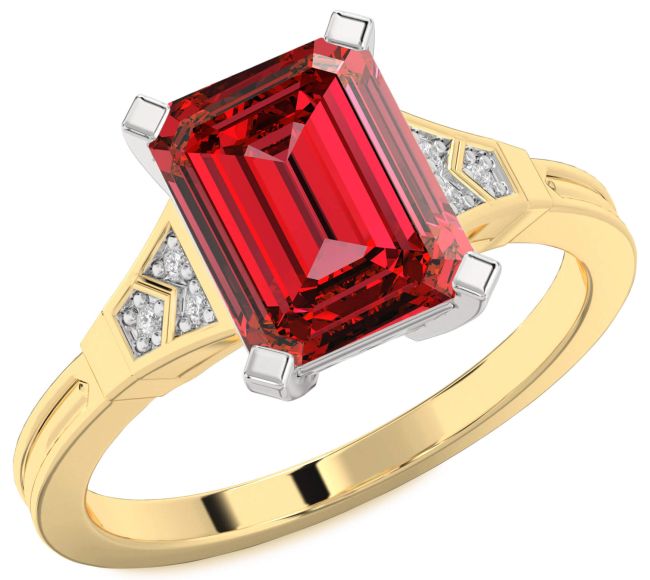 Diamond Ruby Gold Silver Ruby Cut Engagement Ring