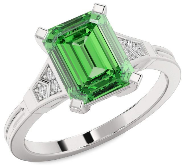 Diamond Emerald Platinum Emerald Cut Engagement Ring