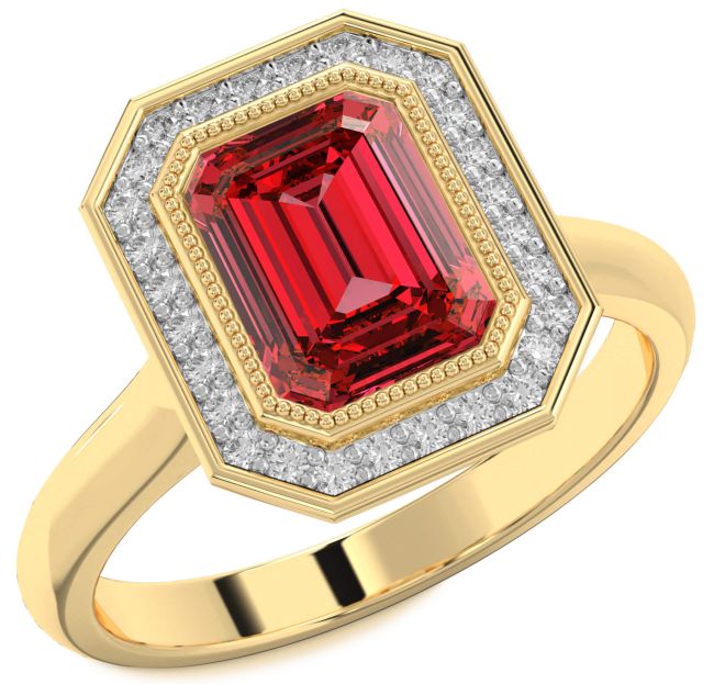 Diamond Ruby Gold Halo Ruby Cut Engagement Ring