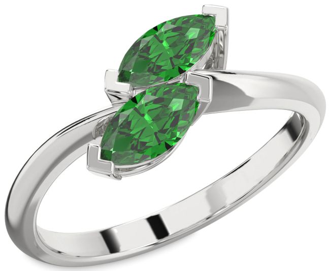 Emerald Platinum Marquise Two Stone Birthstone Ring