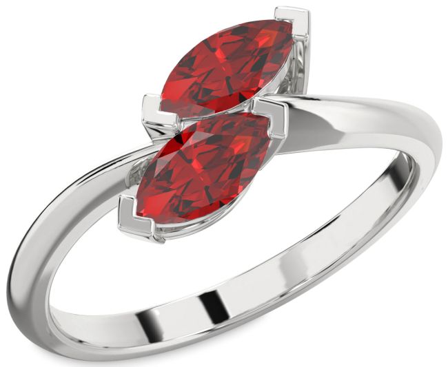 Ruby Silver Marquise Two Stone Birthstone Ring