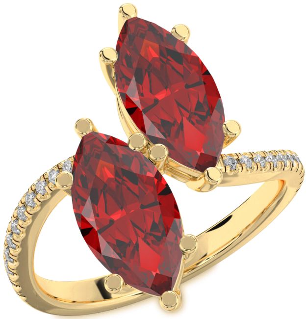 Diamond Ruby Gold Silver Marquise Two Stone Birthstone Ring