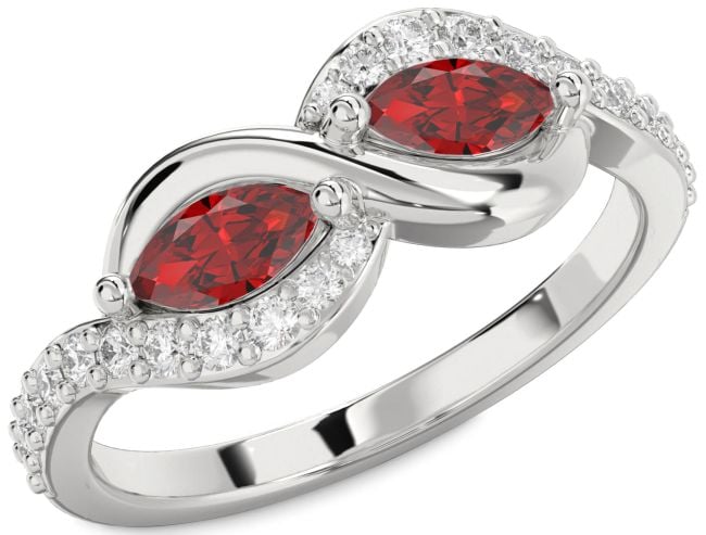 Diamond Ruby Platinum Infinity Marquise Two Stone Birthstone Ring