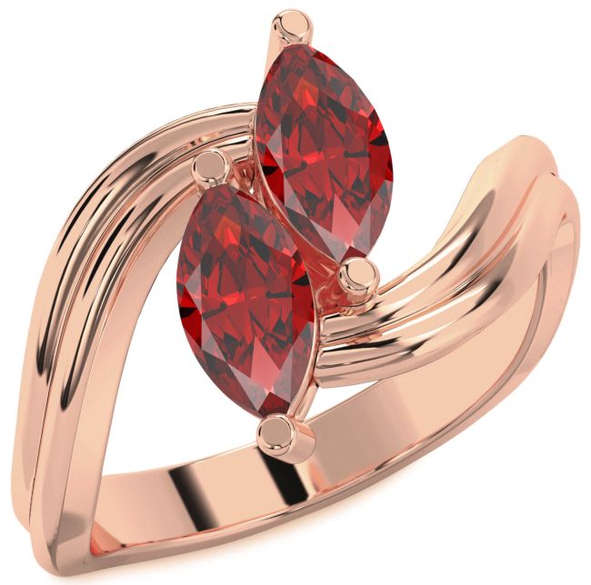 Ruby Rose Gold Silver Marquise Two Stone Birthstone Ring