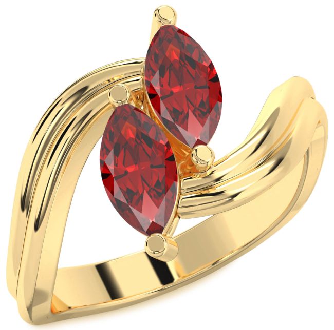 Ruby Gold Silver Marquise Two Stone Birthstone Ring