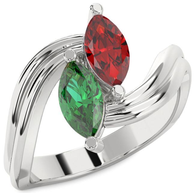 Silver Marquise Two Stone Promise Ring