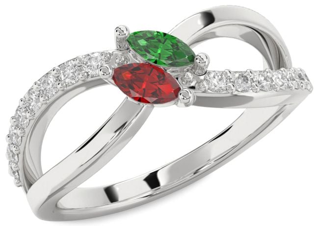 Diamond Silver Infinity Marquise Two Stone Promise Ring