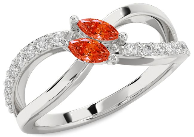 Diamond Fire Opal Silver Infinity Marquise Two Stone Ring