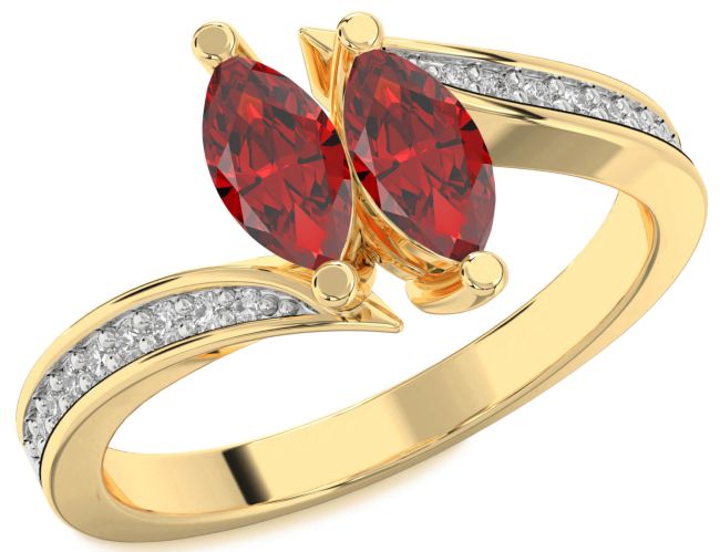 Diamond Ruby Gold Marquise Two Stone Birthstone Ring
