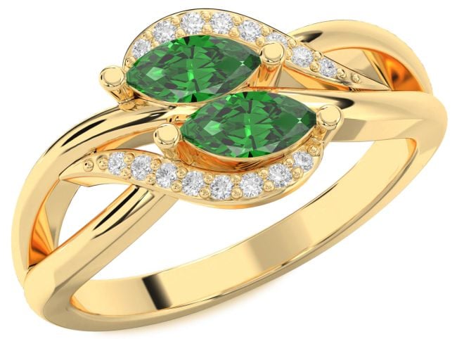 Diamond Emerald Gold Silver Infinity Marquise Two Stone Birthstone Ring
