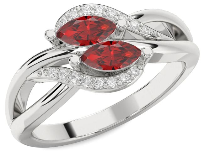 Diamond Ruby Platinum Infinity Marquise Two Stone Birthstone Ring