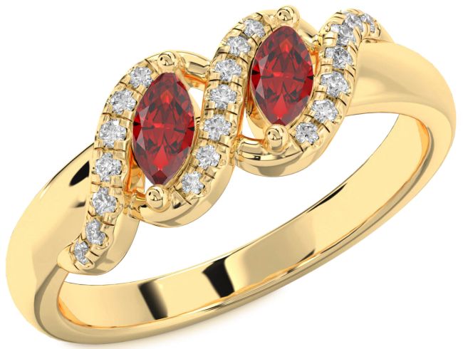 Diamond Ruby Gold Infinity Marquise Two Stone Birthstone Ring