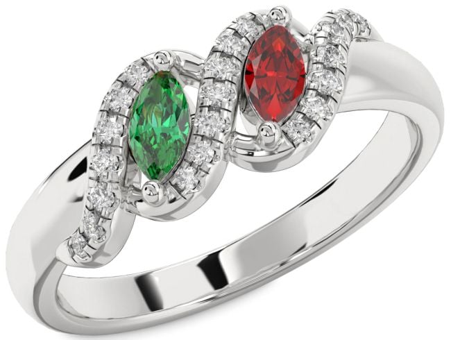 Diamond Silver Infinity Marquise Two Stone Promise Ring