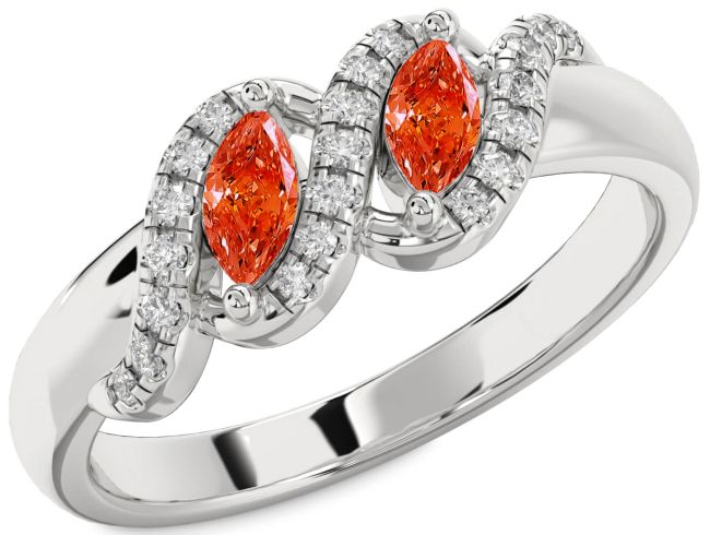 Diamond Fire Opal Silver Infinity Marquise Two Stone Ring