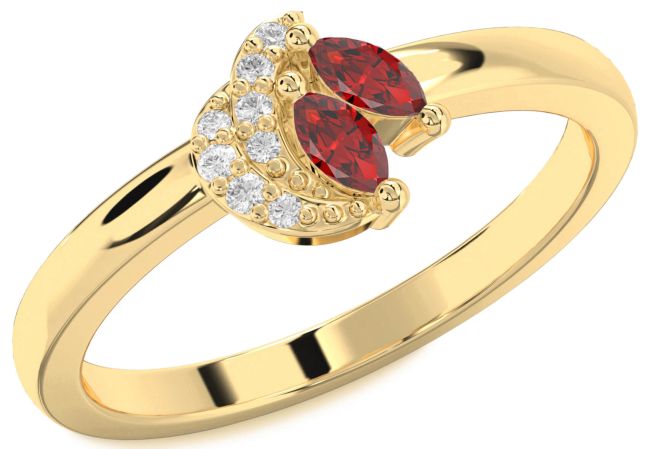 Diamond Ruby Gold Silver Marquise Two Stone Birthstone Ring