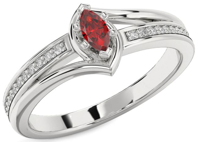 Diamond Ruby Silver Marquise Promise Ring