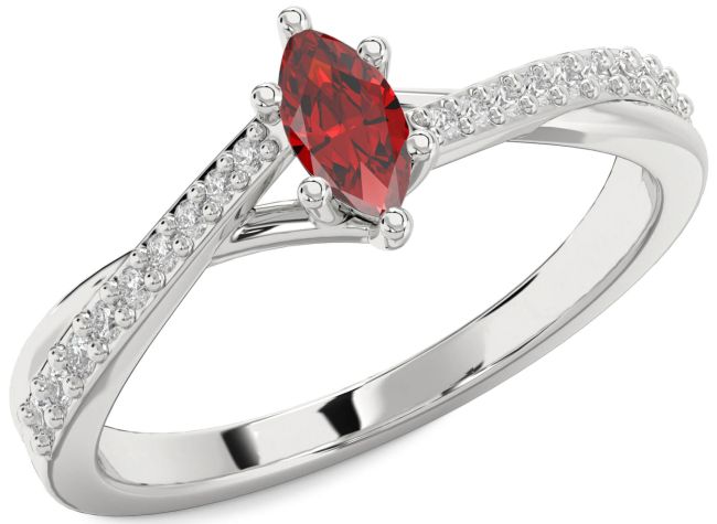 Diamond Ruby Silver Marquise Promise Ring