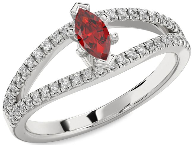 Diamond Ruby Silver Marquise Promise Ring