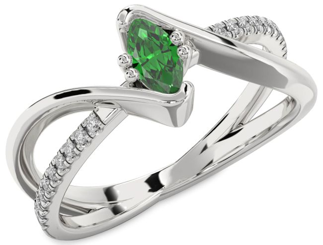 Diamond Emerald Platinum Marquise Promise Ring