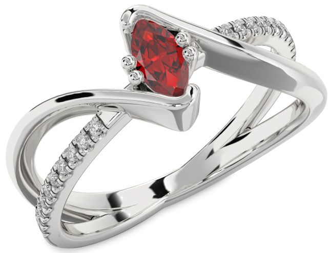 Diamond Ruby Silver Marquise Promise Ring