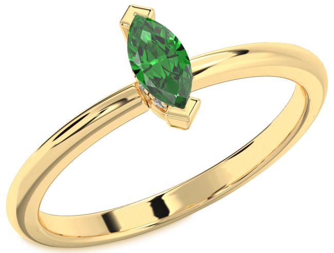 Diamond Emerald Gold Silver Marquise Promise Ring