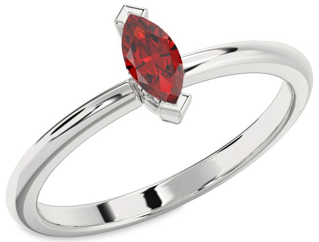 Diamond Ruby Silver Marquise Promise Ring