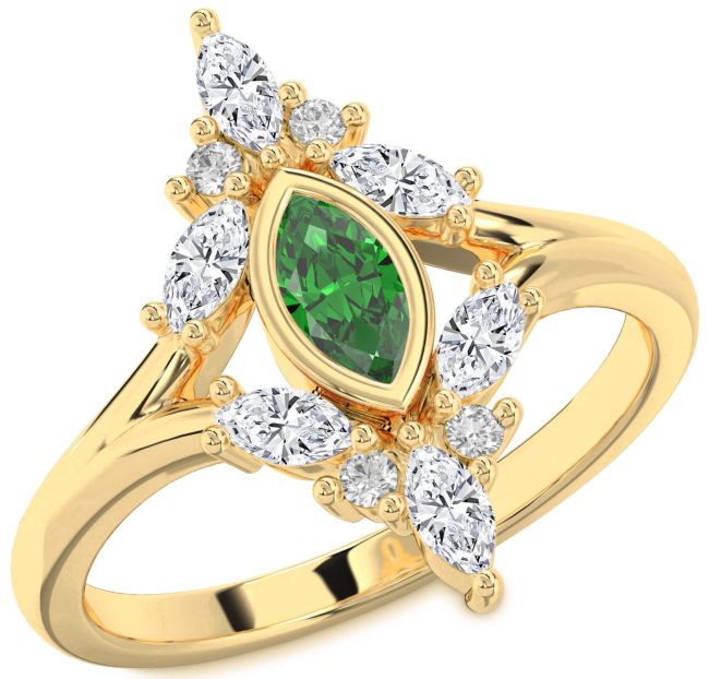 Diamond Emerald Gold Silver Marquise Promise Ring
