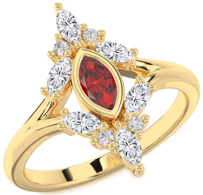 Diamond Ruby Gold Silver Marquise Promise Ring