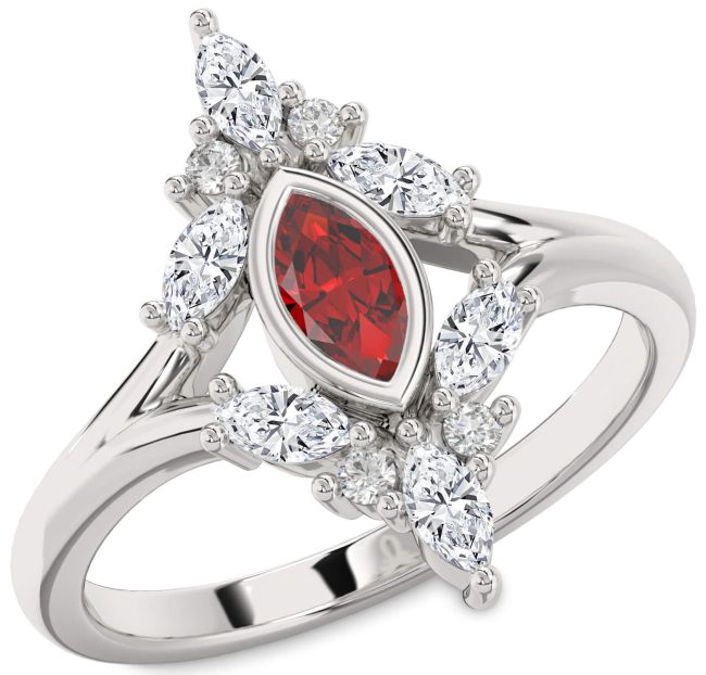 Diamond Ruby Platinum Marquise Promise Ring