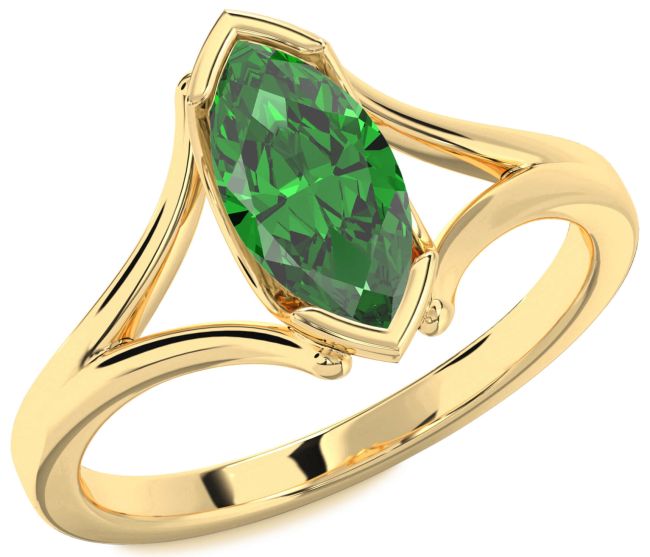 Emerald Gold Silver Marquise Solitaire Engagement Ring