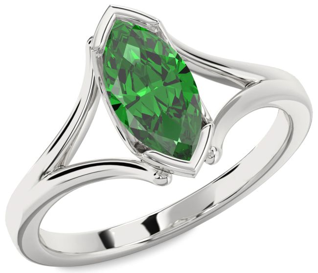 Emerald Platinum Marquise Solitaire Engagement Ring