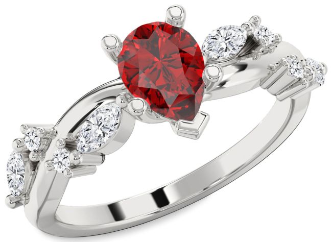 Diamond Ruby Platinum Pear Engagement Ring