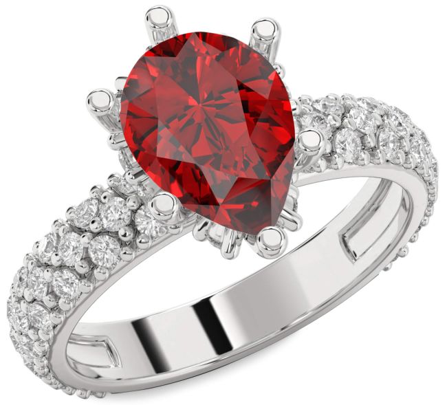 Diamond Ruby Platinum Pear Solitaire Pave Engagement Ring