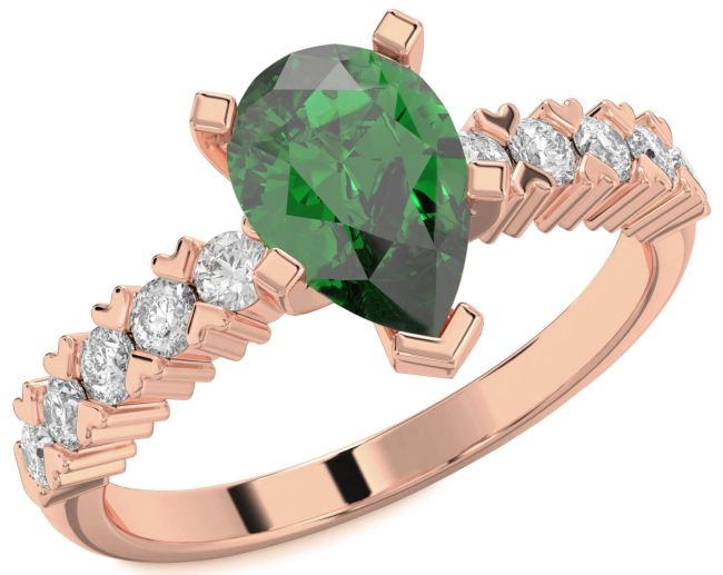 Diamond Emerald Rose Gold Pear Engagement Ring