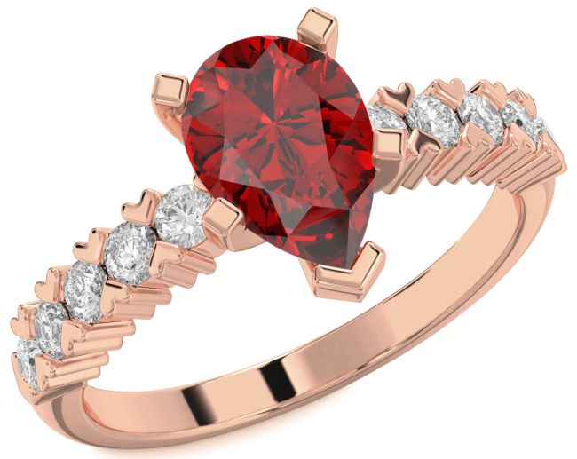 Diamond Ruby Rose Gold Pear Engagement Ring