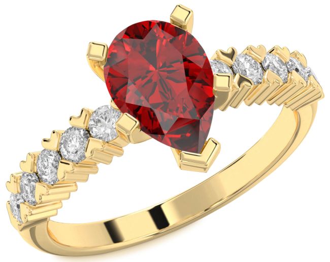 Diamond Ruby Gold Silver Pear Engagement Ring