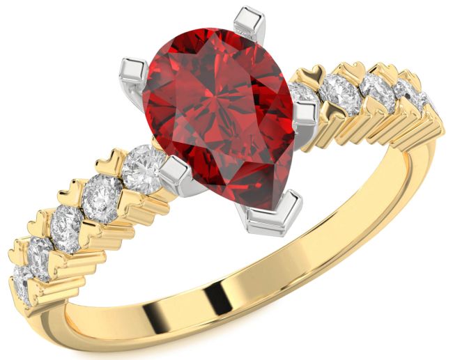 Diamond Ruby Gold Silver Pear Engagement Ring