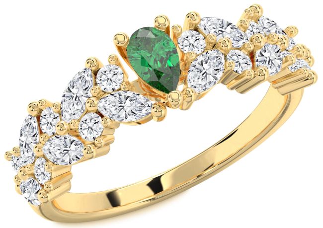 Diamond Emerald Gold Pear Engagement Ring