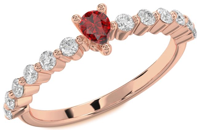 Diamond Ruby Rose Gold Pear Engagement Ring