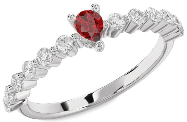 Diamond Ruby White Gold Pear Engagement Ring