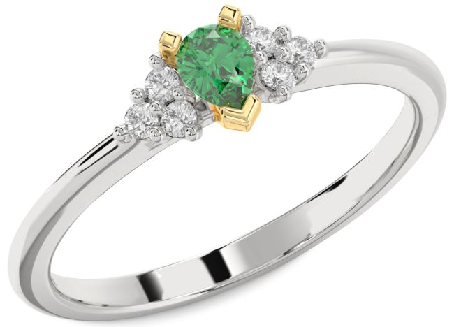 Diamond Emerald Gold Silver Pear Promise Ring