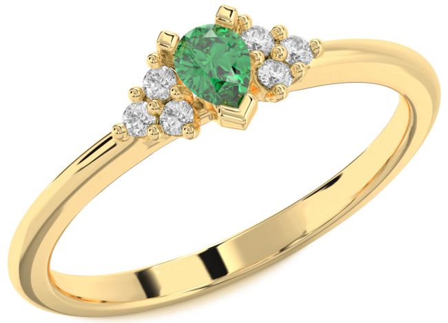 Diamond Emerald Gold Pear Promise Ring