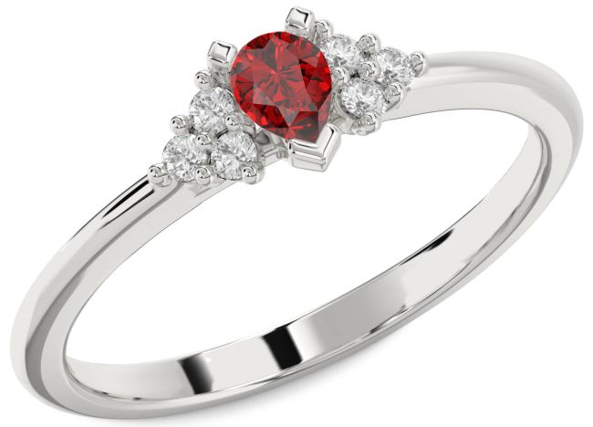 Diamond Ruby White Gold Pear Promise Ring